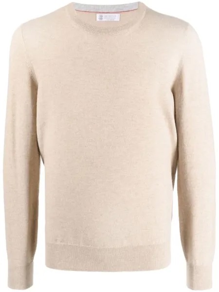 Brunello Cucinelli кашемировый джемпер с круглым вырезом, нейтральный цвет