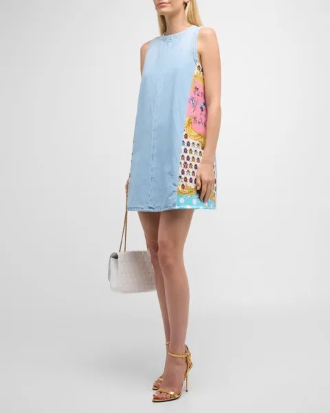 Джинсовое мини-платье с боковыми вставками и принтом «божья коровка» Vacation Butterfly Versace