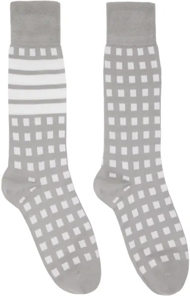 Серые носки с 4 полосками в мелкую клетку Thom Browne