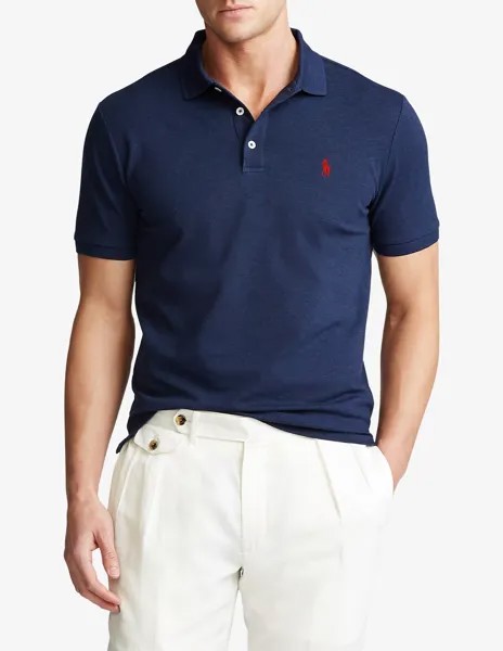 Узкая эластичная рубашка-поло с короткими рукавами Ralph Lauren, синий