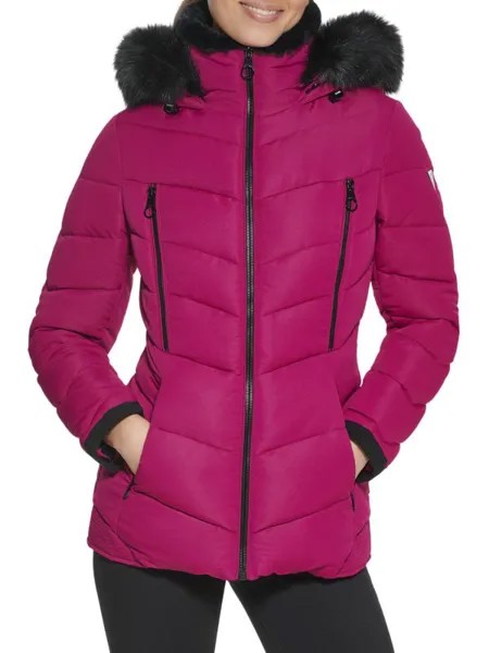 Пуховик с капюшоном на подкладке из искусственного меха Guess Magenta