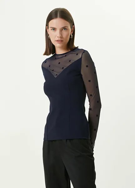 Темно-синяя прозрачная блузка с деталями Givenchy