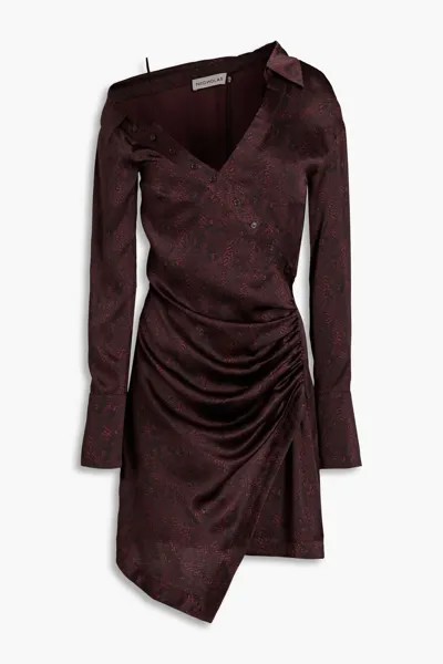 Платье-рубашка Eliana из шелкового атласного крепа с запахом и цветочным принтом Nicholas, бургундия