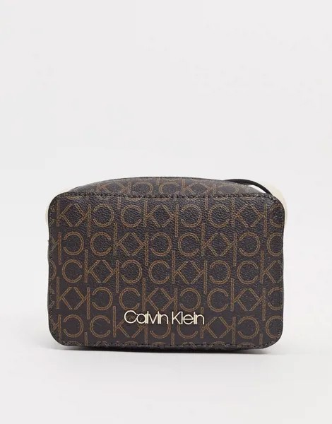 Коричневая монохромная сумка через плечо с логотипом Calvin Klein-Коричневый