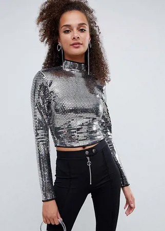 Лонгслив с высоким воротом и зеркальным дизайном Bershka-Серебряный