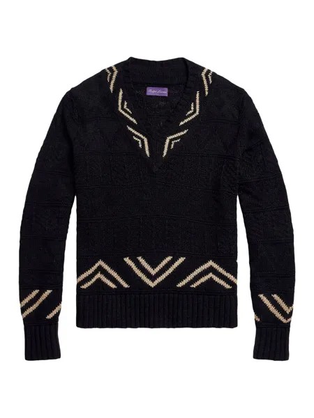 Жаккардовый свитер косой вязки Ralph Lauren Purple Label, черный