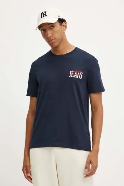 Хлопковая футболка Guess Jeans, темно-синий