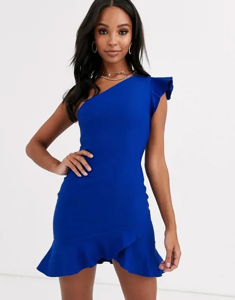Платье мини на одно плечо с оборками Vesper-Голубой
