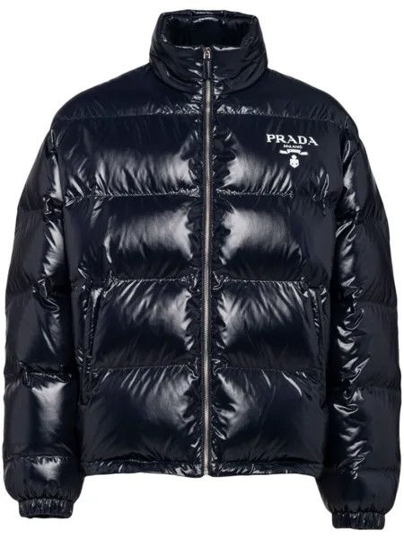 Prada пуховик с логотипом, синий
