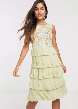 Зеленое ярусное платье мини Frock & Frill-Зеленый