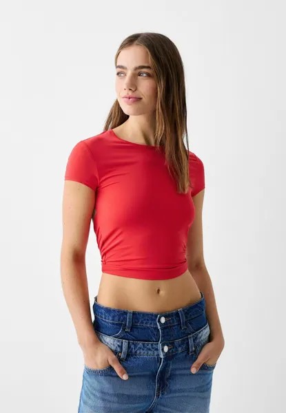 Футболка с принтом SHORT SLEEVE OPEN BACK Bershka, цвет red