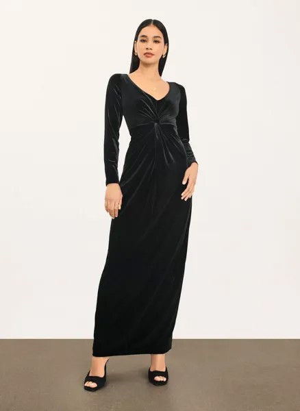 Платье с V-образным вырезом и длинными рукавами Donna Karan