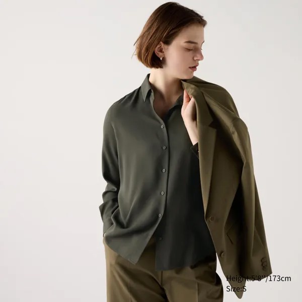Вискозная блузка UNIQLO, оливково-зеленый