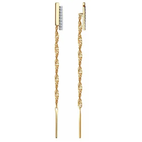 Серьги цепочки Diamant, красное золото, 585 проба, фианит, прозрачный