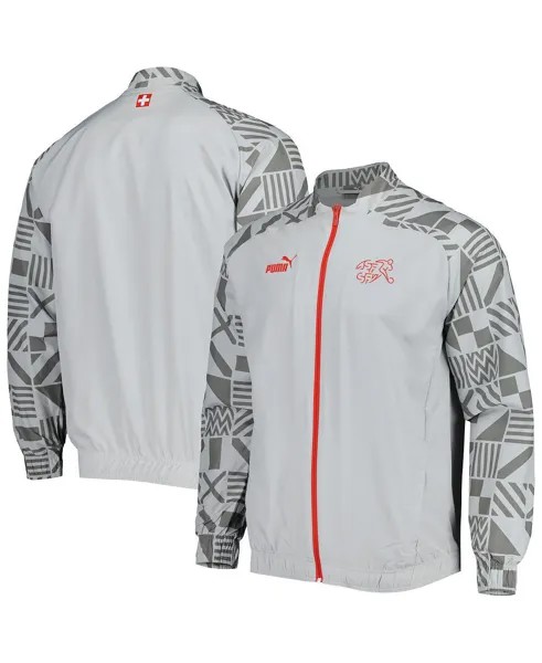 Мужская серая предматчевая тренировочная куртка с регланами и полной молнией на молнии сборной швейцарии Puma, серый