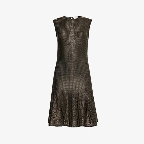 Трикотажное платье мини с расклешенным краем цвета металлик Alexander Mcqueen, черный