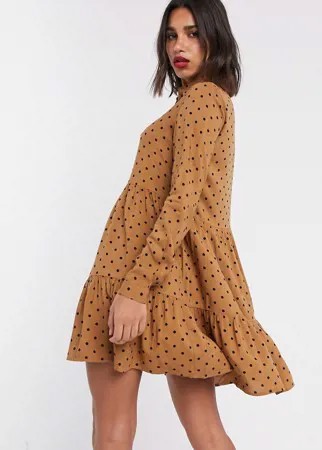 Бежевое платье-рубашка в черный горошек Stradivarius-Neutral