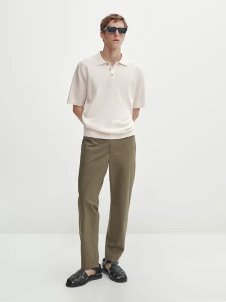 Трикотажная рубашка-поло с короткими рукавами Massimo Dutti, бежевый