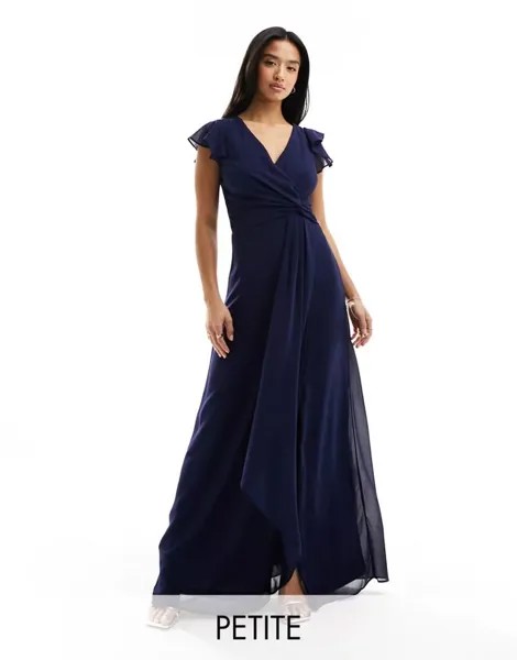 Темно-синее платье макси с развевающимися рукавами и рюшами TFNC Bridesmaid