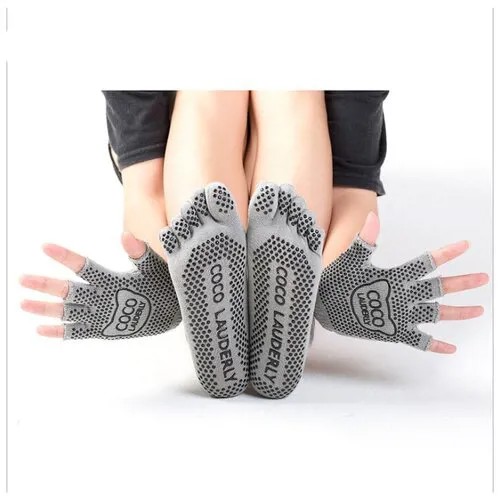 Носки для йоги с закрытым носком + перчатки для йоги цвет серый