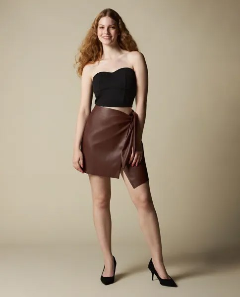 Женская мини-юбка-платок из экокожи NICE&CHIC, темно-коричневый