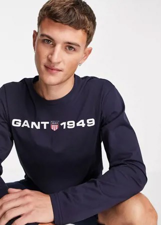 Лонгслив для дома темно-синего цвета с логотипом на груди GANT-Темно-синий