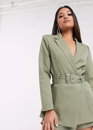 Шалфейно-зеленый пиджак с поясом от комплекта Missguided Petite