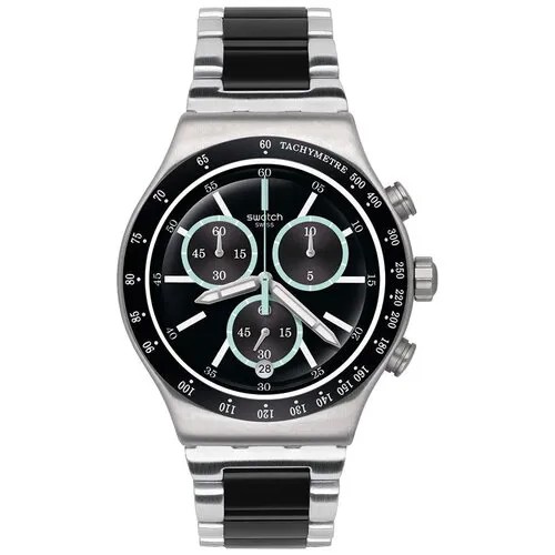Наручные часы swatch YVS434G мужские, кварцевые, хронограф, тахиметр, секундомер, водонепроницаемые, подсветка стрелок, серебряный