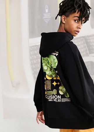 Черный худи в стиле oversized с принтом от комплекта COLLUSION Unisex-Черный цвет