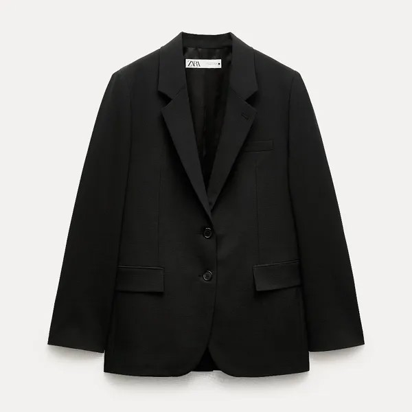 Пиджак Zara Zw Collection Oversize Wool Blend, черный