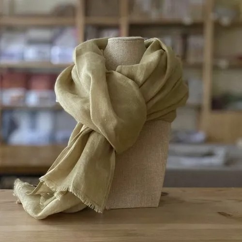 Шарф , с бахромой, 220х65 см, горчичный