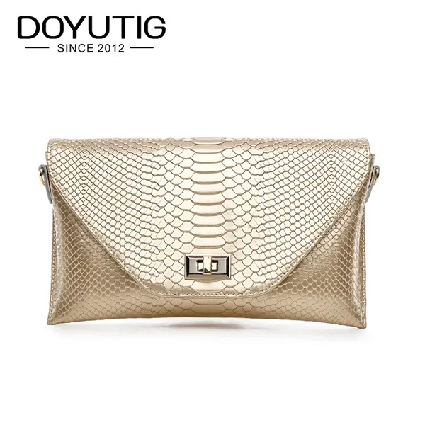 DOYUTIG, Европейский дизайн, женские сумки-клатчи со змеиным рисунком, классические золотистые/белые/черные сумки через плечо из спилка для жен...