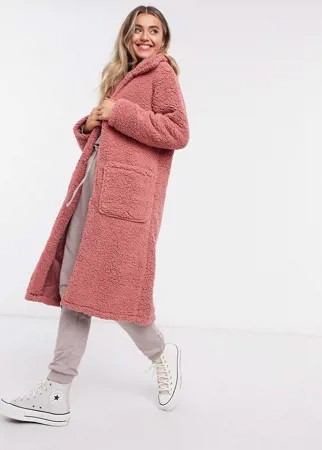 Пальто из искусственной цигейки Brave Soul-Розовый цвет