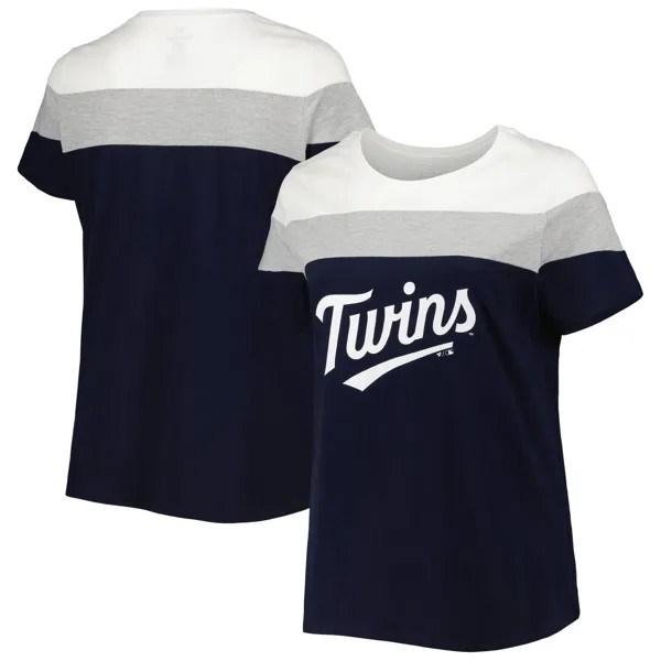 Женская темно-синяя/серая футболка Minnesota Twins с цветными блоками большого размера