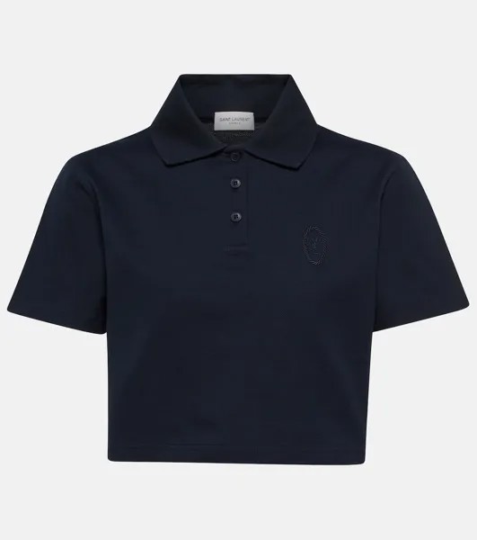Укороченная рубашка-поло из хлопкового пике SAINT LAURENT, синий