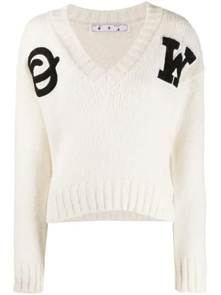 Off-White джемпер с логотипом вязки интарсия и V-образным вырезом