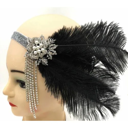 Повязка Гэтсби с пером на голову на вечернику в стиле 20-х , Великий Гэтсби, карнавальный головной убор