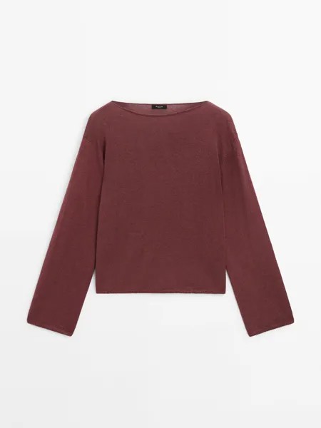 Свитер изнаночной вязки из смесового льна Massimo Dutti, бордовый