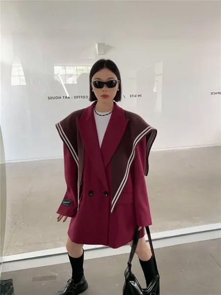 SuperAen 2022 Осень Новый корейский стиль модная полосатая шаль Высокое качество Блейзер Пальто для женщин