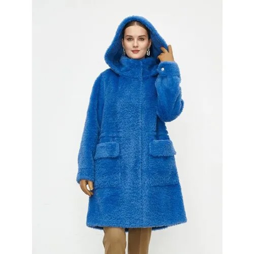 Куртка silverfox, искусственный мех, средней длины, оверсайз, карманы, размер 44, голубой