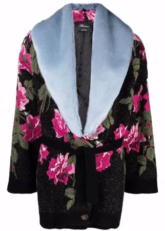 Blumarine пальто с поясом и цветочным принтом