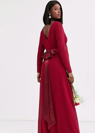 Малиновое платье макси с длинными рукавами и бантом на спине TFNC Maternity Bridesmaid-Красный