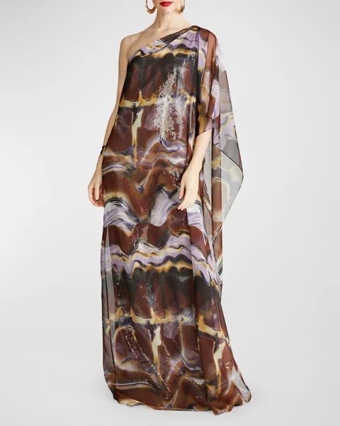 Шифоновое платье Ushi на одно плечо с пайетками Halston, цвет Earth Strata
