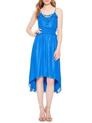 PARKER Женское синее платье миди хай-лоу с регулируемыми бретелями на тонких бретелях 4