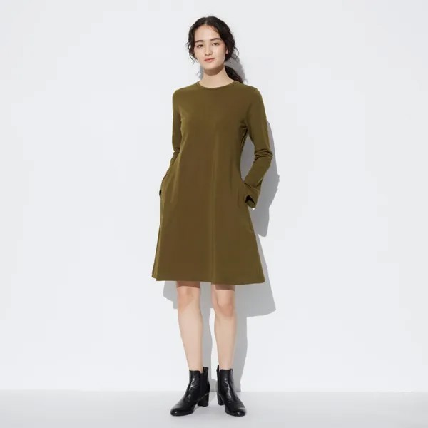 Мини-платье Uniqlo из смешанного хлопка, оливковый
