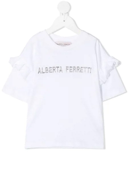 Alberta Ferretti Kids футболка с оборками и вышивкой