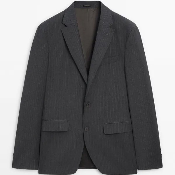 Пиджак Massimo Dutti 100% Wool Striped Suit, серый