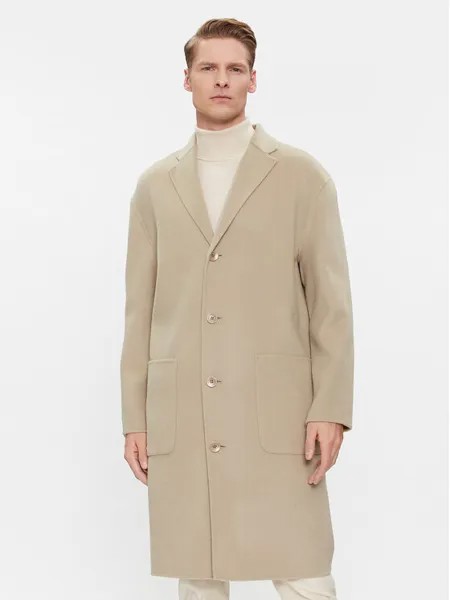 Шерстяное пальто обычного кроя Calvin Klein, бежевый