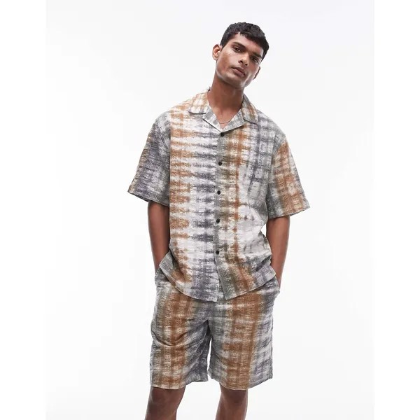 Рубашка Topman Co-Ord Short Sleeve Tie Dye Seersucker, мультиколор