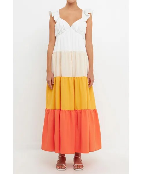 Женское платье макси с цветными блоками Sunset English Factory
